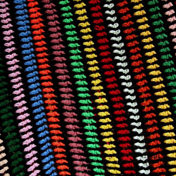 Vintage Multicolor Striped Parallelogram Shaped Crochet Blanket Throws rainbow - Picture 2 of 3